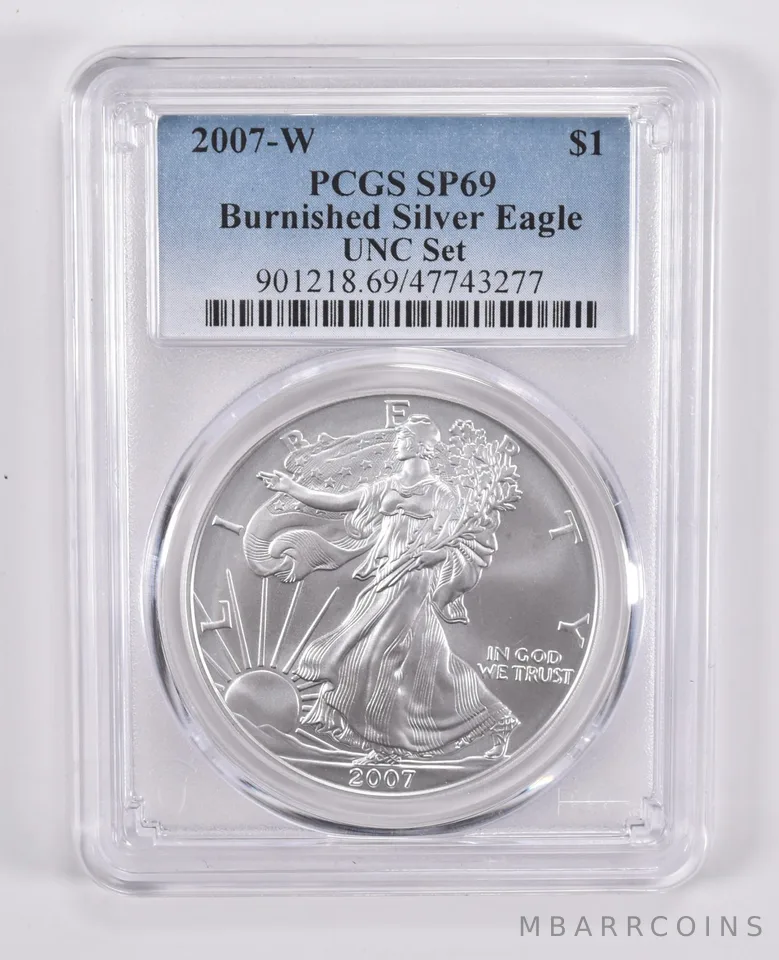2007-W Burnished Silver Eagle Annual Set SP69 PCGS Blue Label
