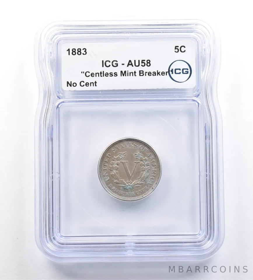 1883 Liberty V Nickel Centless Mint Breaker No Cent AU58 ICG *7270