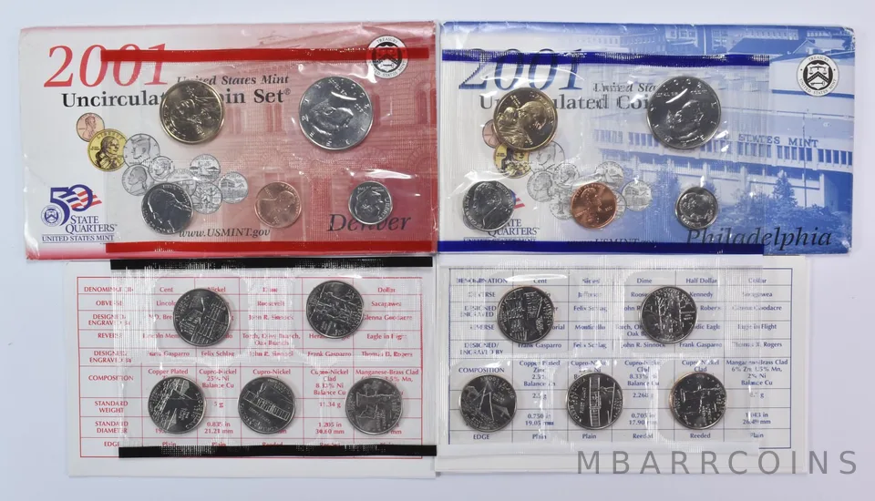 2001 Mint Set with Original Envelopes & Flatpacks (20 coins)