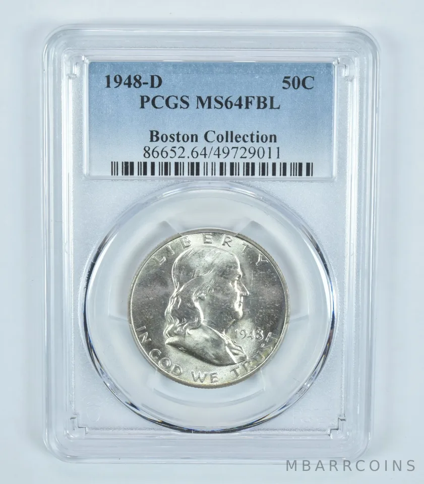 1948-D Franklin Half Dollar Boston Collection MS64 FBL PCGS Blue Label