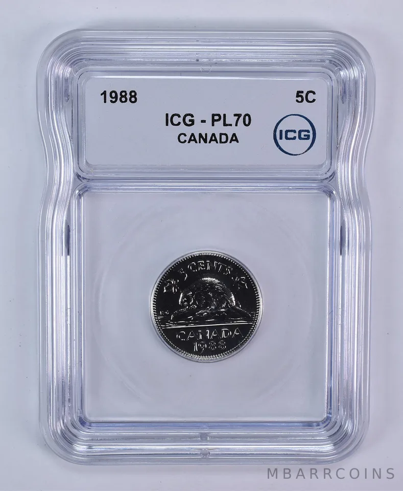 1988 Canada 5 Cents Beaver PL70 ICG