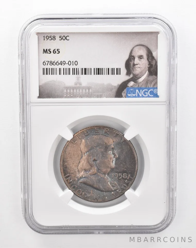 1958 Franklin Half Dollar MS65 NGC Beautiful Tone *2858