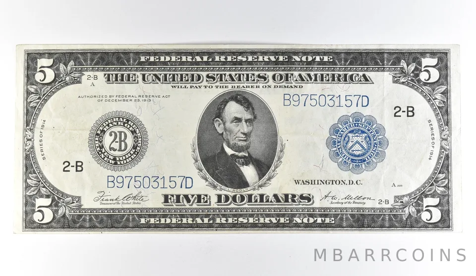 1914 $5 New York NY FRN Large Note Blue Seal *1653