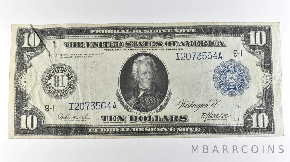 1914 $10 Minneapolis MN FRN Large Note Blue Seal *3087
