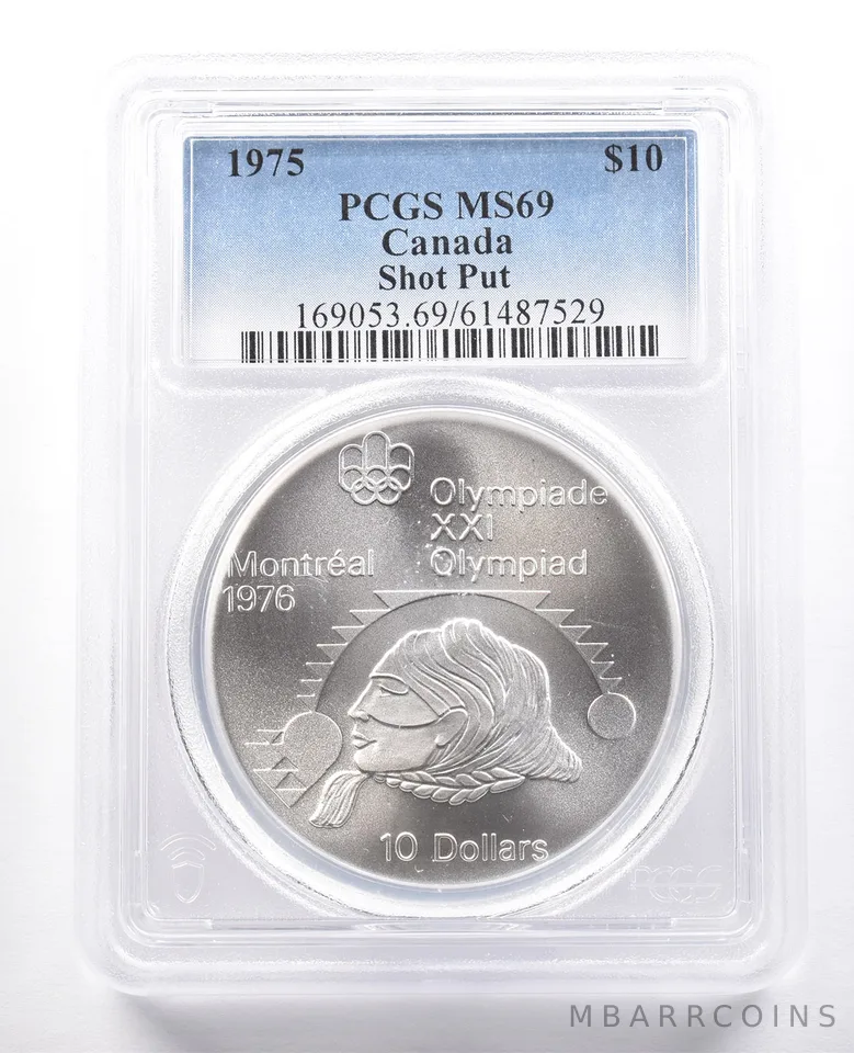 1975 Canada 10 Dollars Silver Montreal Olympics Shot Put MS69 PCGS