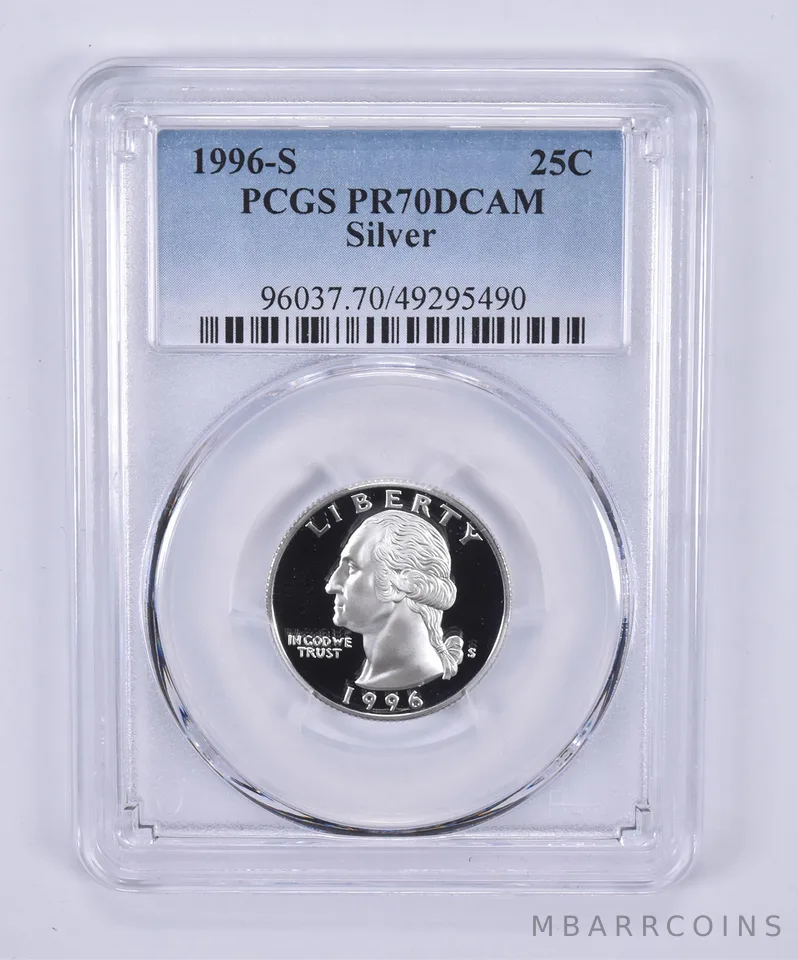 1996-S Washington Quarter Silver PR70 DCAM PCGS Blue Label