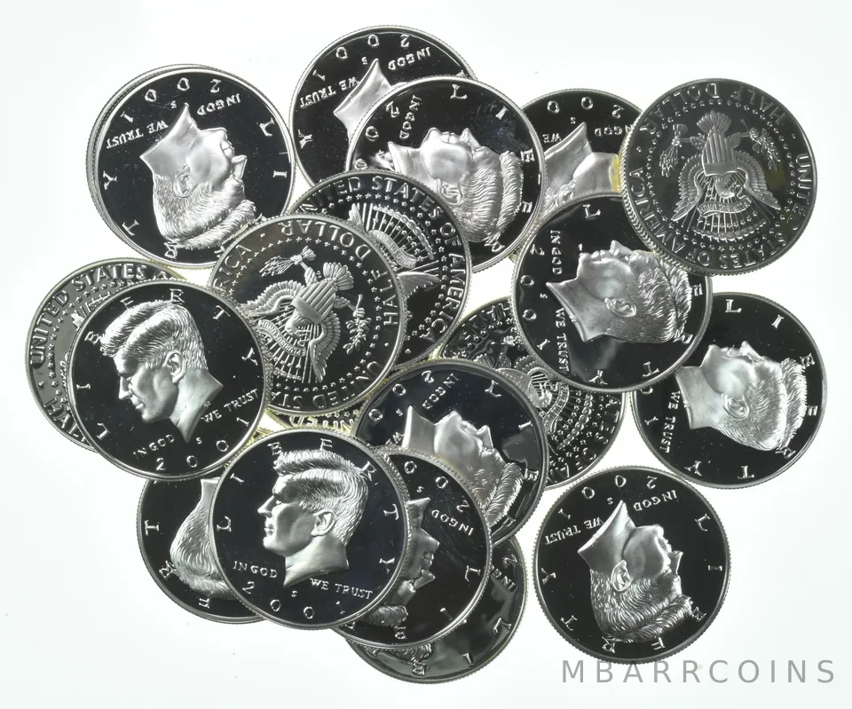 Lot (20) 2001-S Kennedy Half Dollar Proof 90% Silver $10 Face Value
