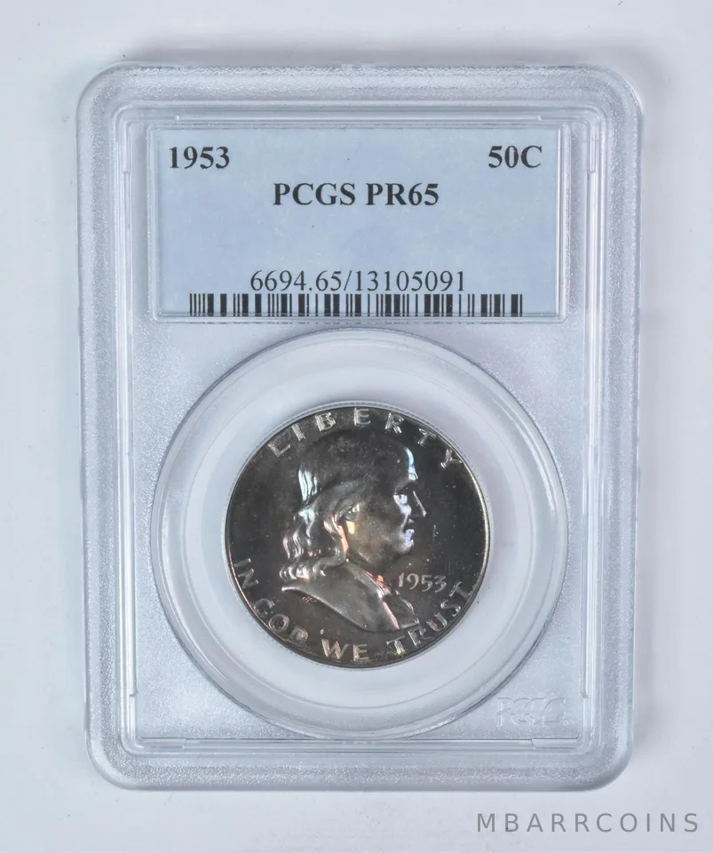 1953 Franklin Half Dollar PR65 PCGS Rainbow Tone *5912