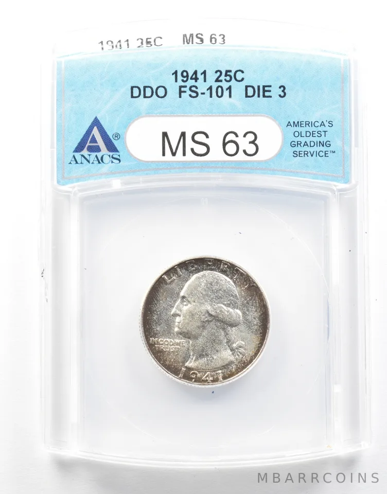 1941 Washington Quarter DDO FS-101 Die 3 MS63 ANACS *2122
