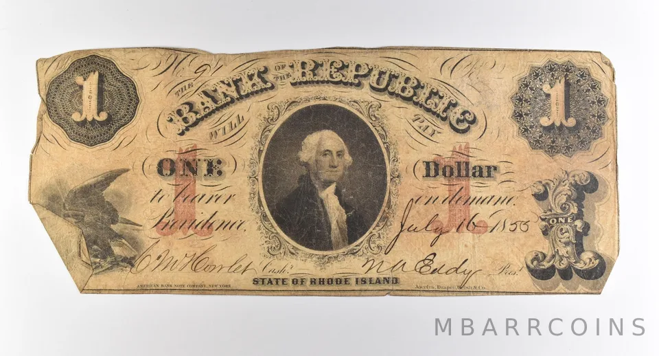 1855 $1 Rhode Island Bank Of The Republic Obsolete Note *3763