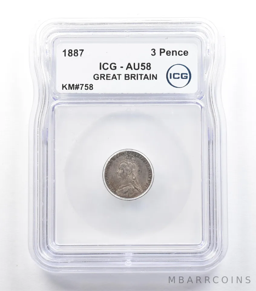 1887 Great Britain 3 Pence KM#758 AU58 ICG *5724