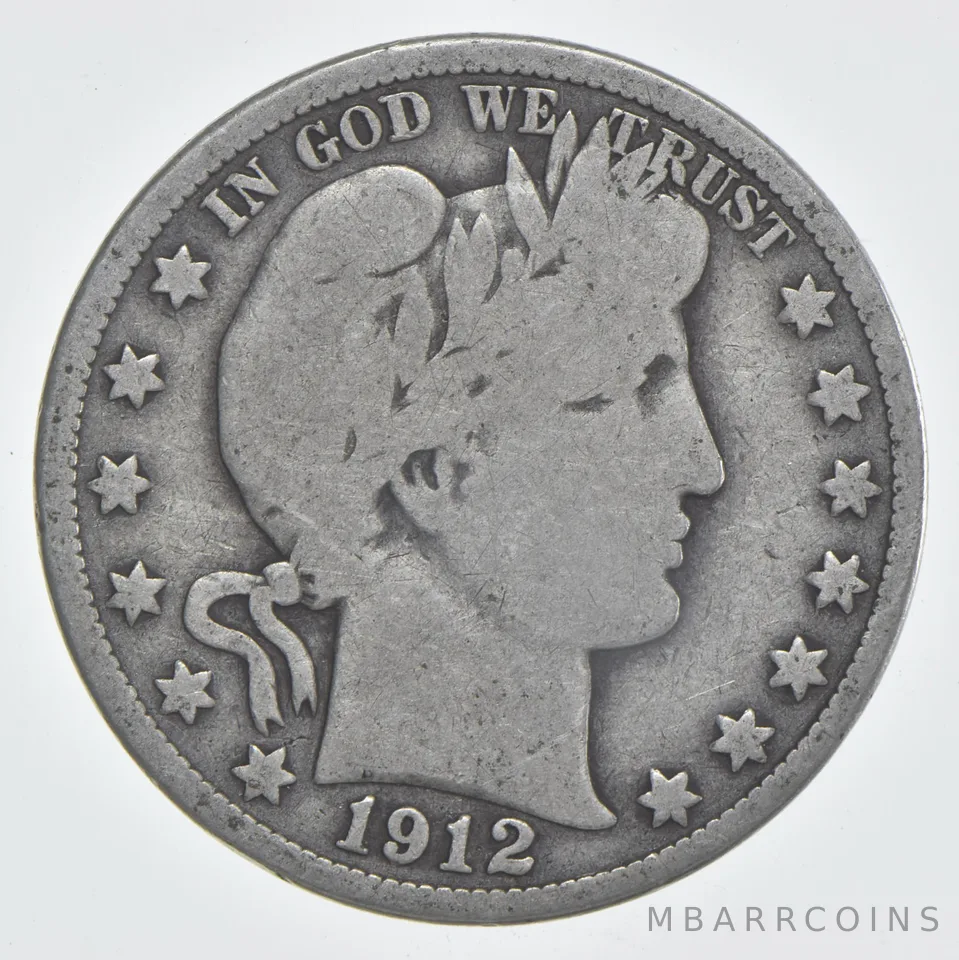 1912-S Barber Half Dollar 90% Silver VG Condition