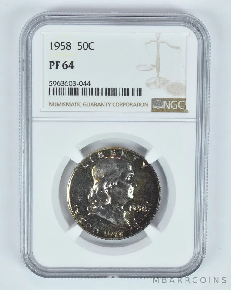 PF64 1958 Franklin Half Dollar - Graded NGC Toned! a8794