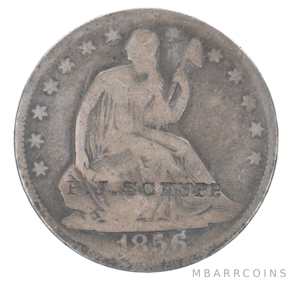 1856-O Seated Liberty Half Dollar Counterstamp F J Shupe Beautiful Tone *8905