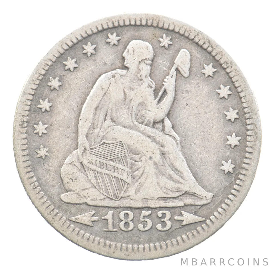 1853 Seated Liberty Quarter Arrows a1051