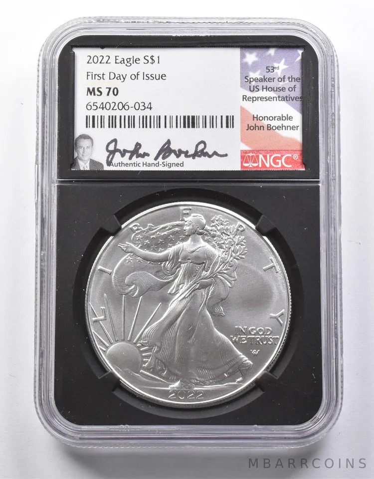 MS70 2022 American Silver Eagle FDOI John Boehner Signed NGC *8651