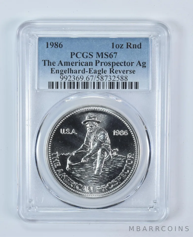 1986 Engelhard Prospector 1 Oz Silver Round Eagle Reverse MS67 PCGS