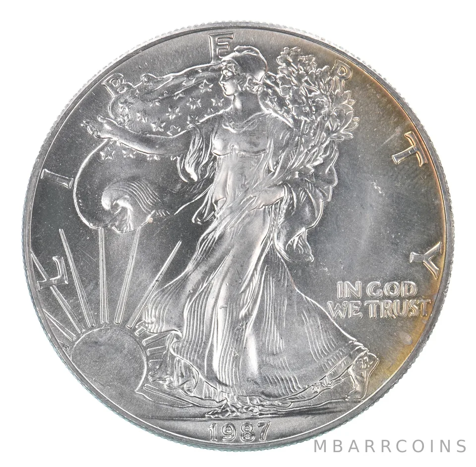 Beautiful Toned - 1987 American Silver Eagle 1 Troy Oz .999 Fine Silver *084