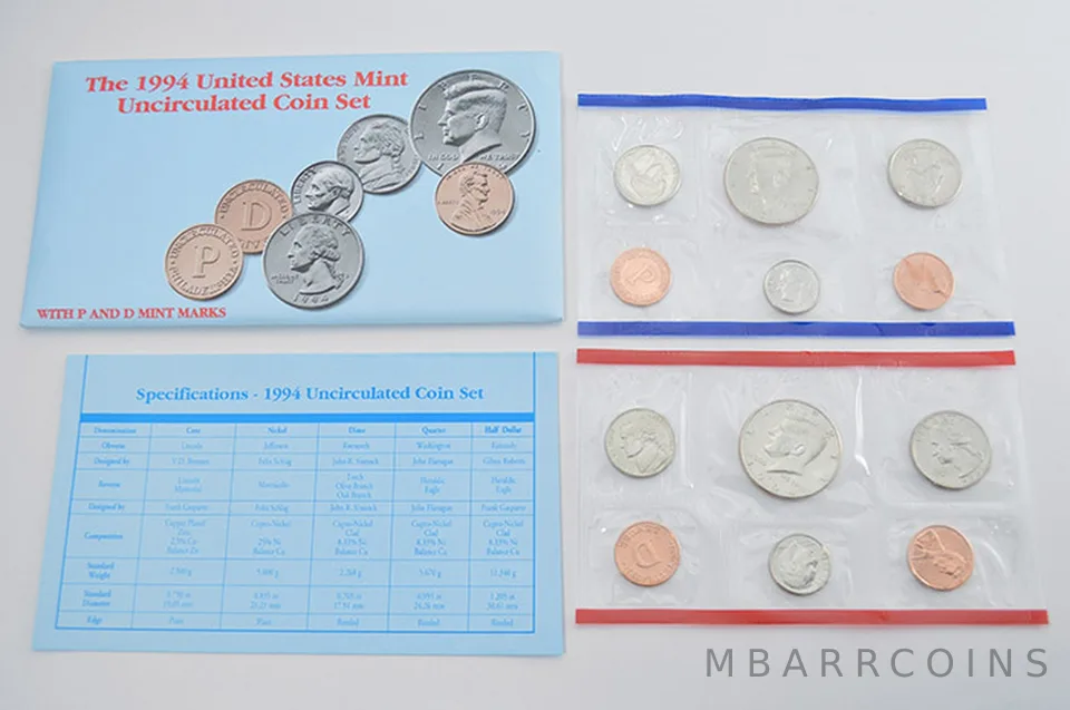 1994 Mint Set with Original Envelope & Flatpacks (10 coins)