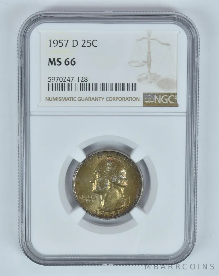 MS66 1957-D Washington Quarter - Graded NGC Sunset Toned! *8918