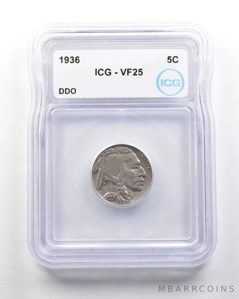 1936 Indian Head Buffalo Nickel Mint Error DDO VF25 ICG a1726