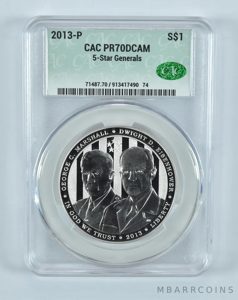 2013-P 5 Star Generals Commemorative Silver Dollar PR70 DCAM CAC CACg