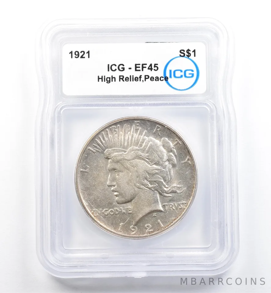 1921 Peace Silver Dollar High Relief EF45 ICG *9875