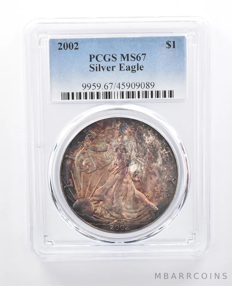 2002 American Silver Eagle MS67 PCGS Purple Tone *8111