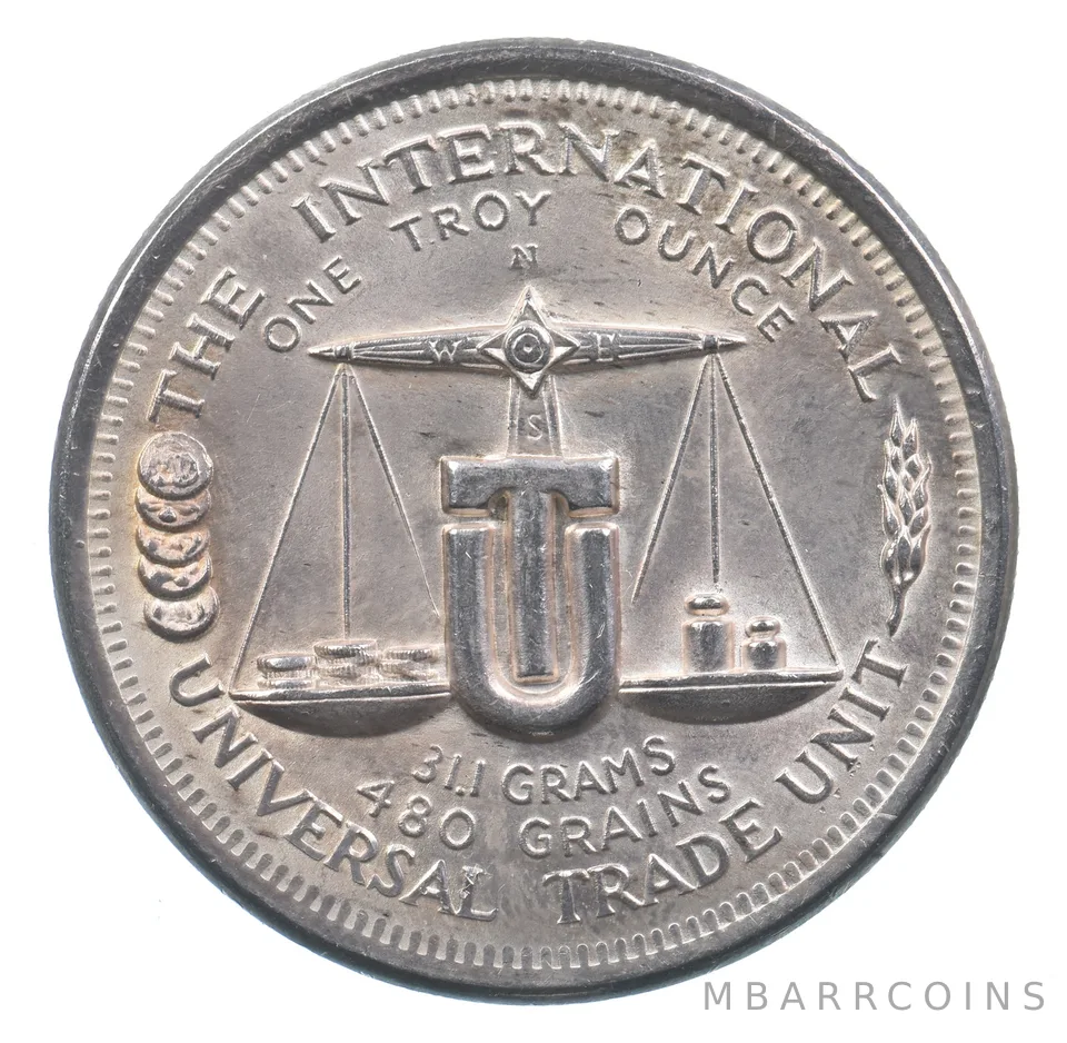 VINTAGE Art Bar/Round Universal Trade Unit 1 Oz. .999 Silver One Troy Ounce *186