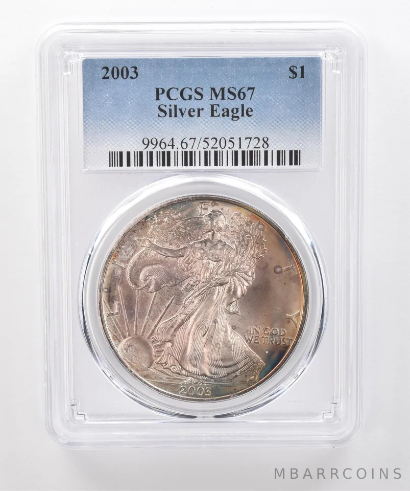 2003 American Silver Eagle MS67 PCGS Beautiful Tone *1997
