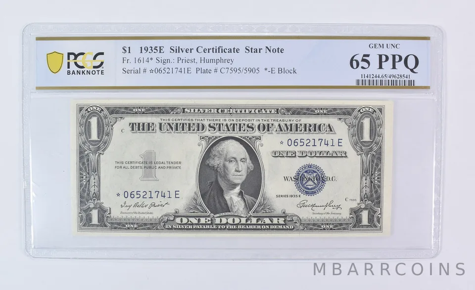 1935 E $1 Silver Certificate Star Note Fr#1614* Choice Unc 65 PPQ PCGS