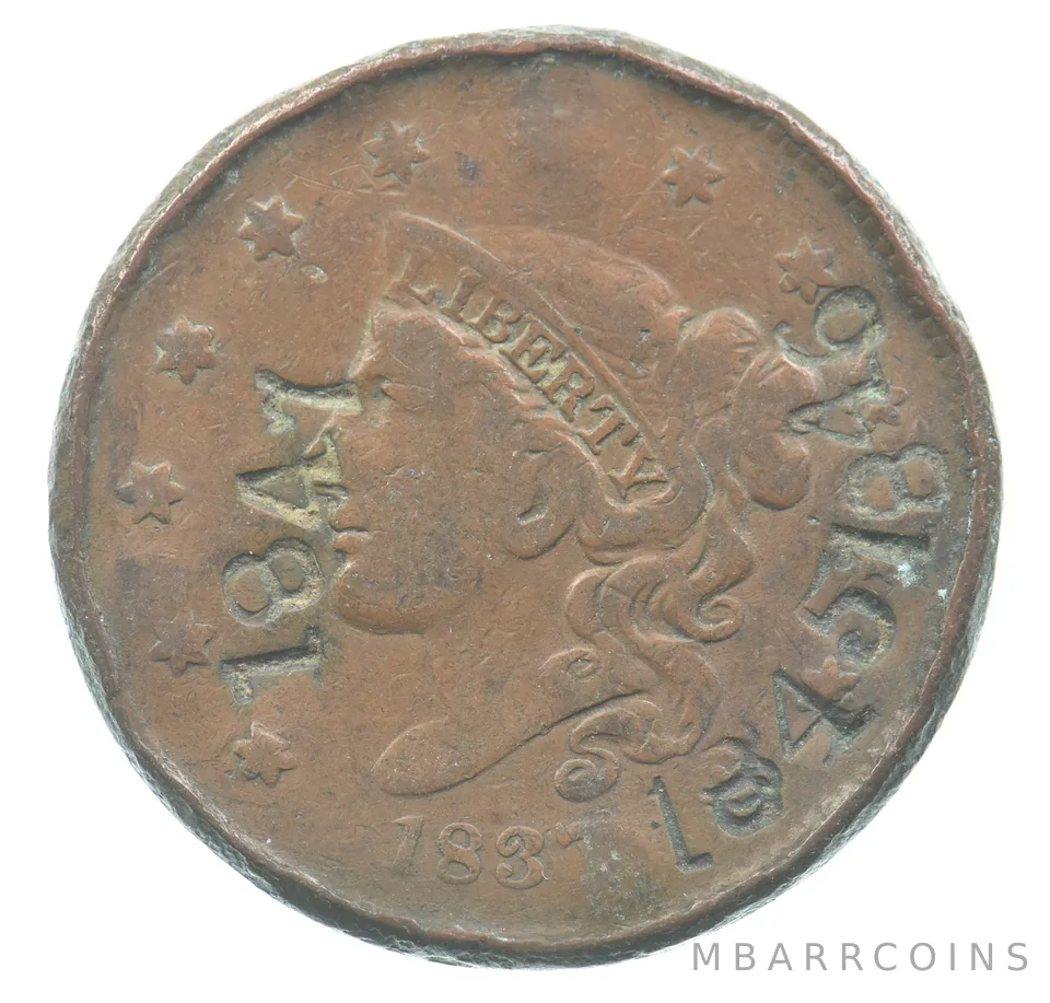 1837 Coronet Head Large Cent Counterstamped *7808