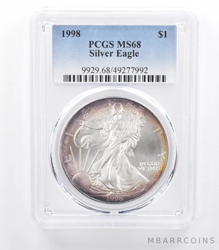 1998 American Silver Dollar MS68 PCGS Peripheral Tone a0989