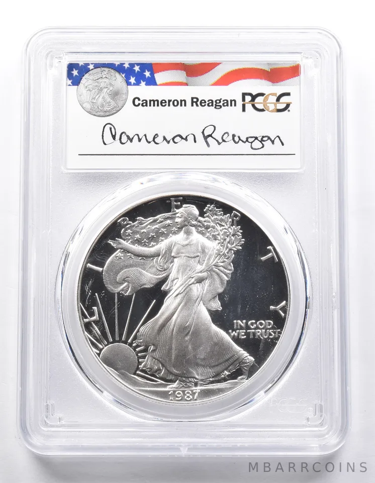 PR69 DCAM 1987-S American Silver Eagle Legacy Cameron Reagan Signed PCGS *6442