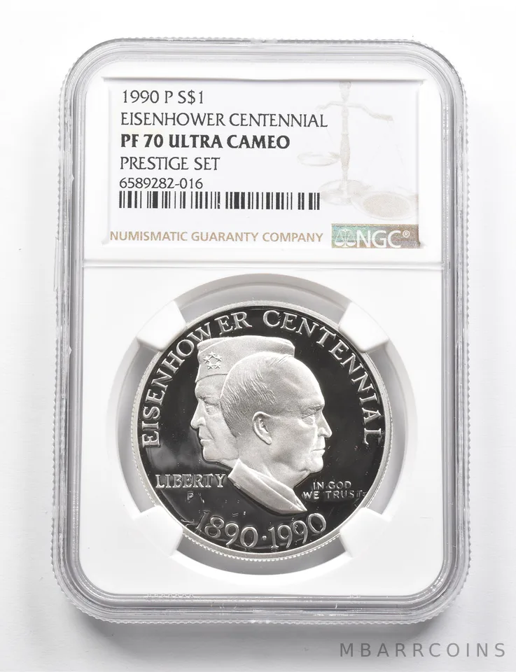PF70 UCAM 1990-P Eisenhower Commemorative Silver Dollar Prestige Set NGC *9833