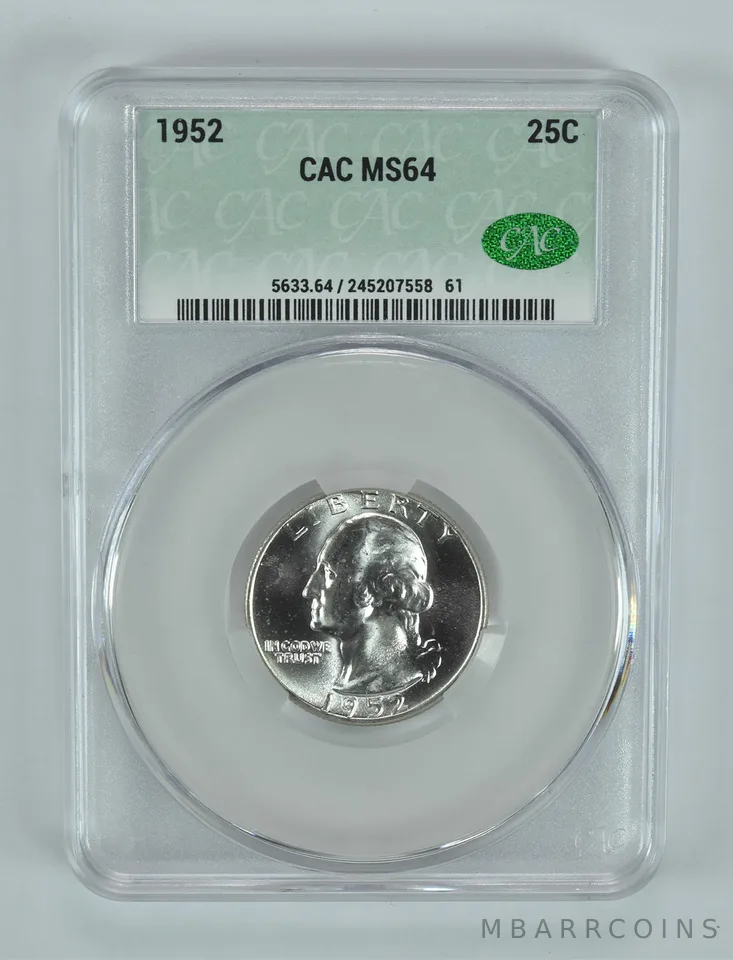 1952 Washington Quarter MS64 CAC CACg