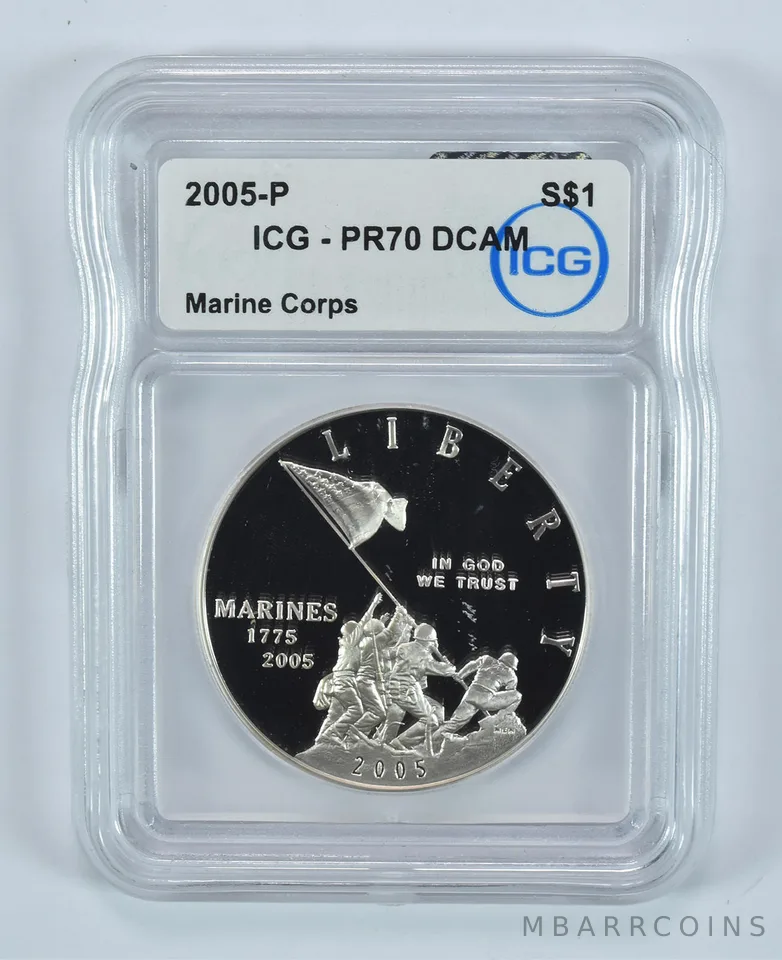 2005-P Marine Corps Commemorative Silver Dollar PR70 DCAM ICG