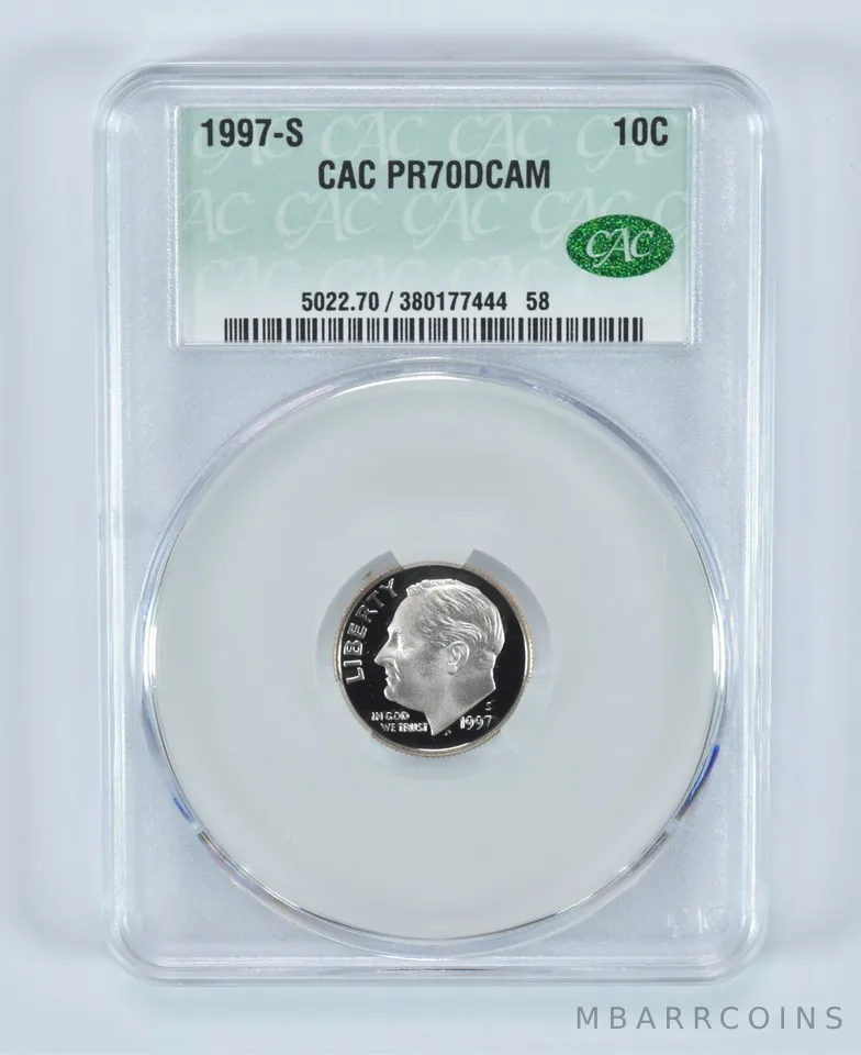 1997-S Roosevelt Dime PR70 DCAM CAC CACg