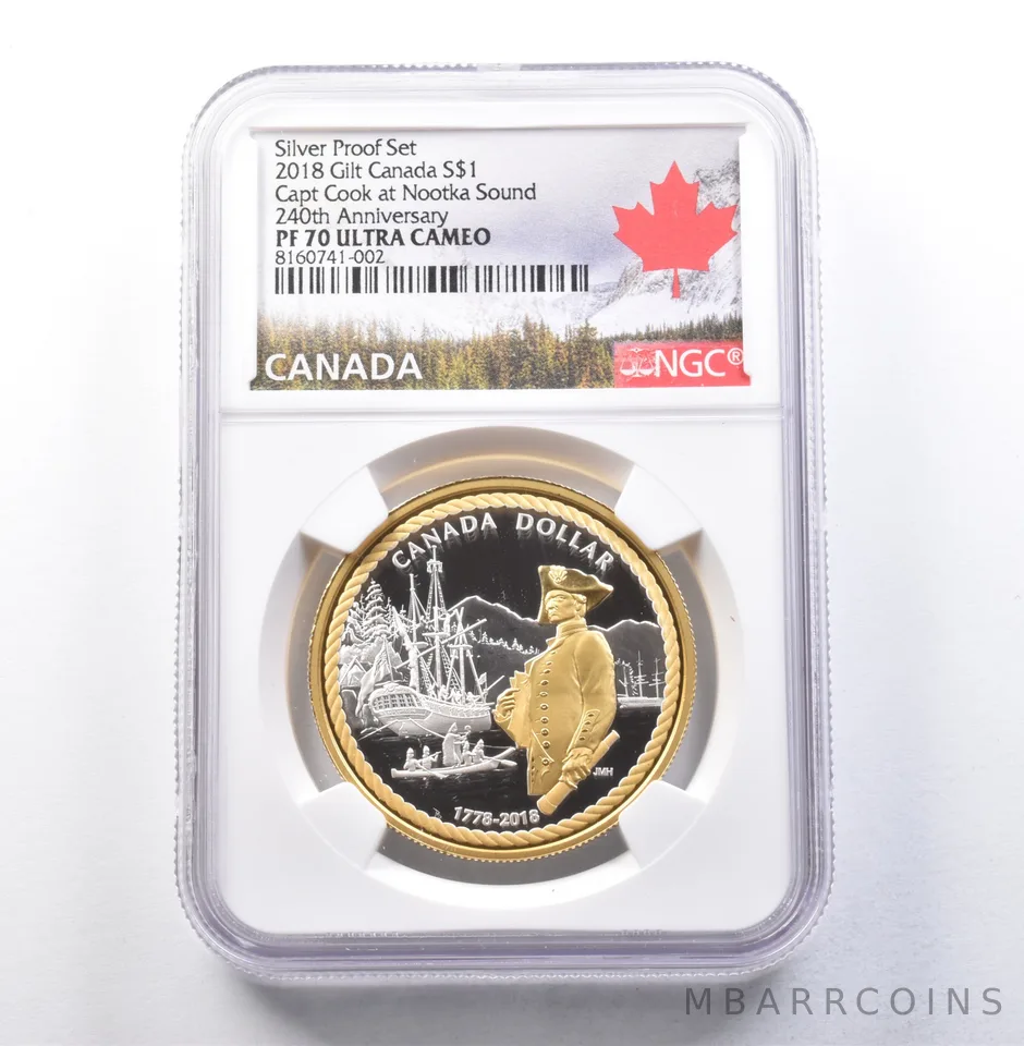 2018 Canada Silver Dollar Gilt Capt Cook Nootka Sound PF Set PF70 UCAM NGC a5836