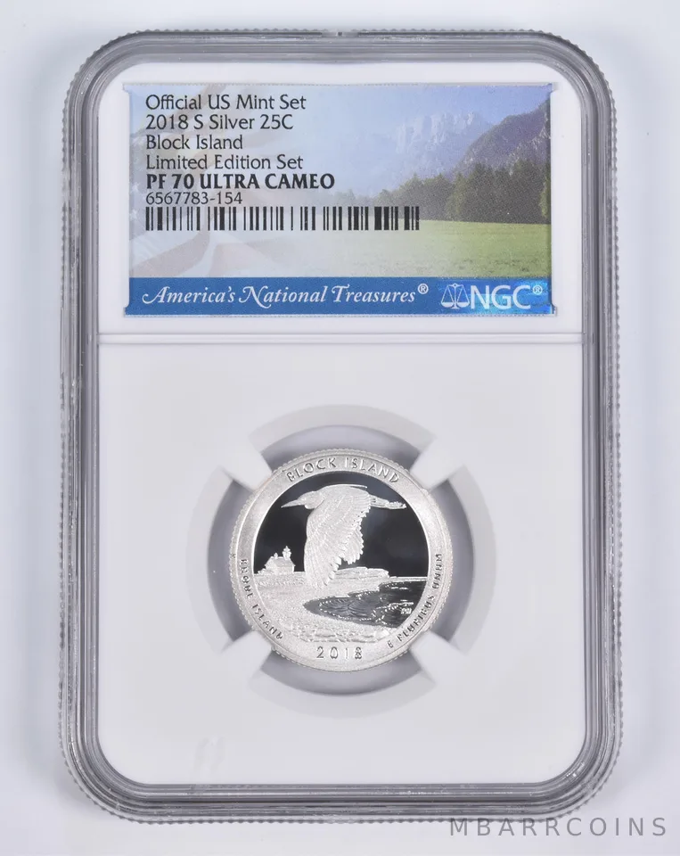 2018-S Silver PF70 ANT Block Island Quarter Limited Edition NGC