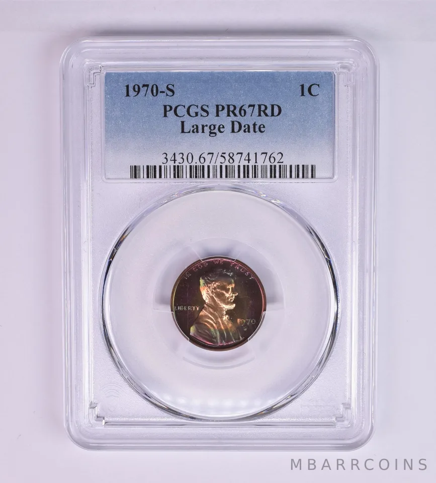 1970-S Lincoln Memorial Cent Large Date PR67 RD PCGS Beautiful Tone *1226