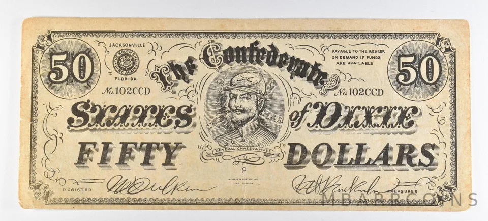 Facsimile Confederate States Of Dixie $50 Jacksonville FL Advertising Note *8716