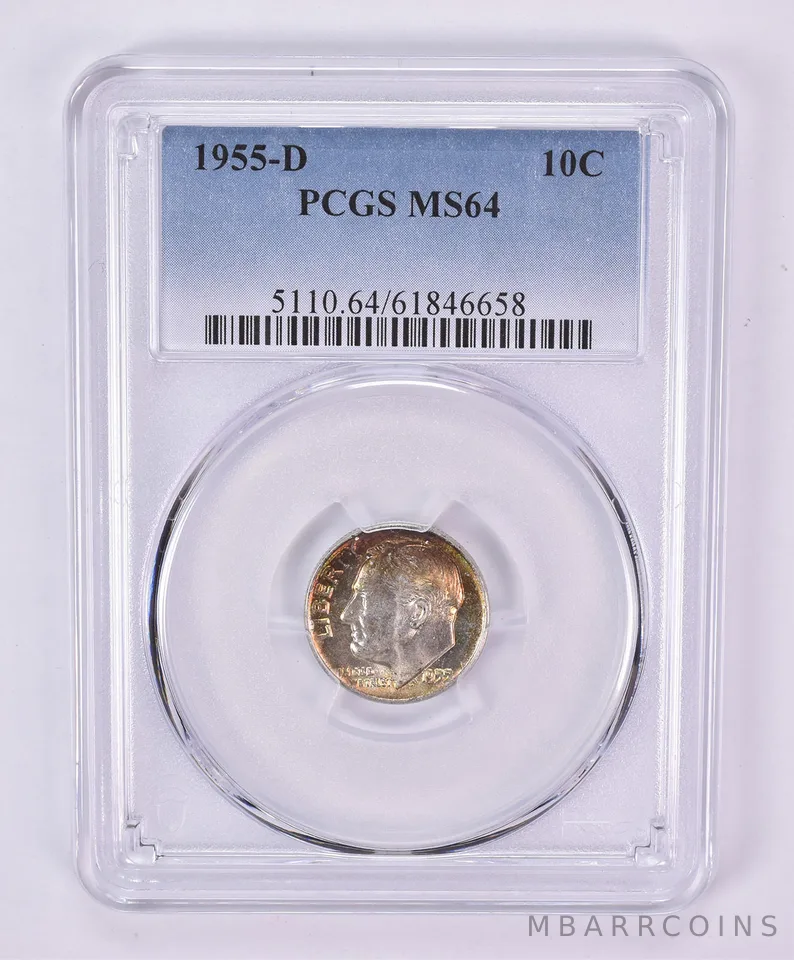 1955-D Roosevelt Dime MS64 PCGS Beautiful Tone *1150