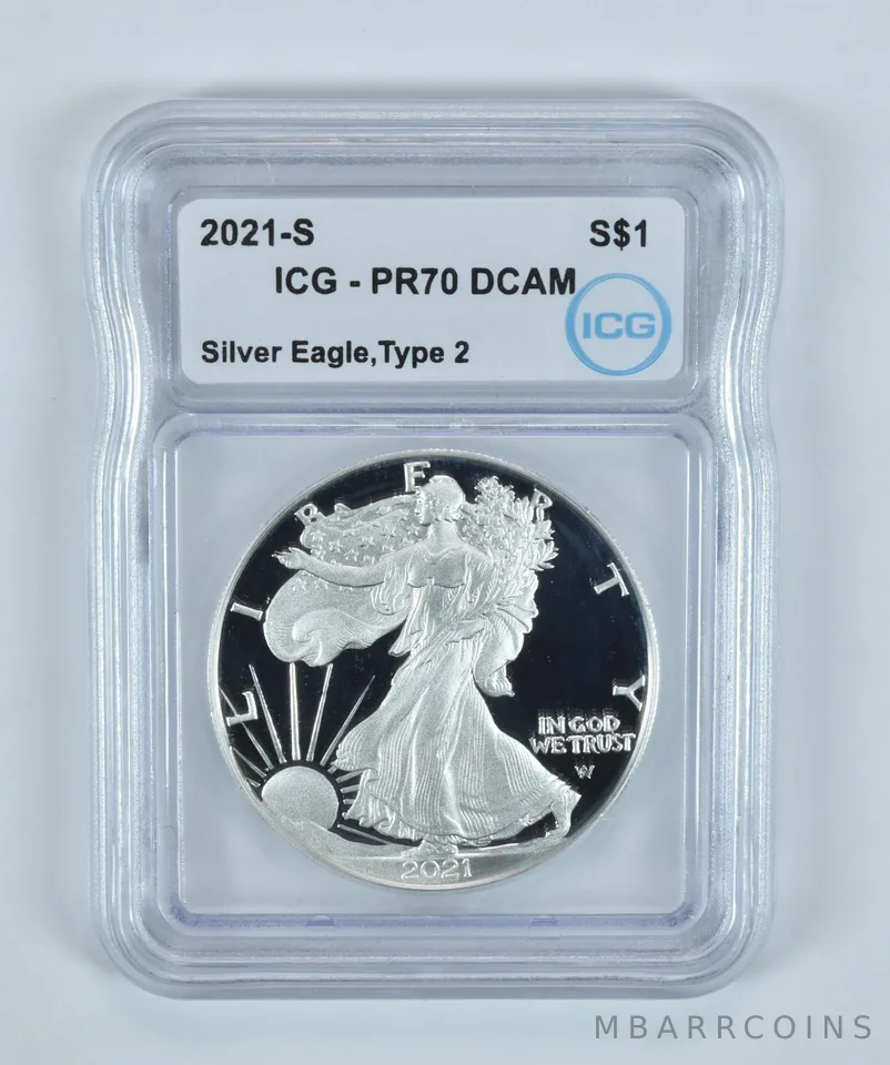 2021-S American Silver Eagle Type 2 PR70 DCAM ICG