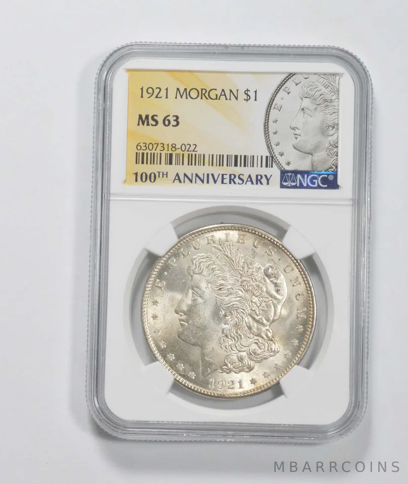 1921 Morgan Silver Dollar MS63 NGC 100th Anniv 2021 Special Label