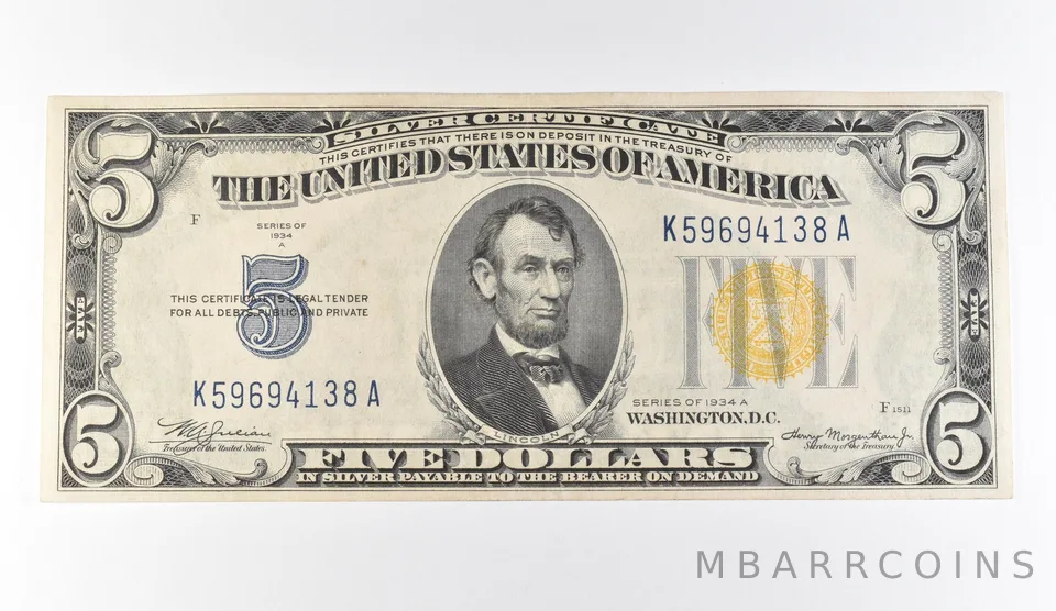 1934 A $5 Silver Certificate Yellow Seal North African *9714