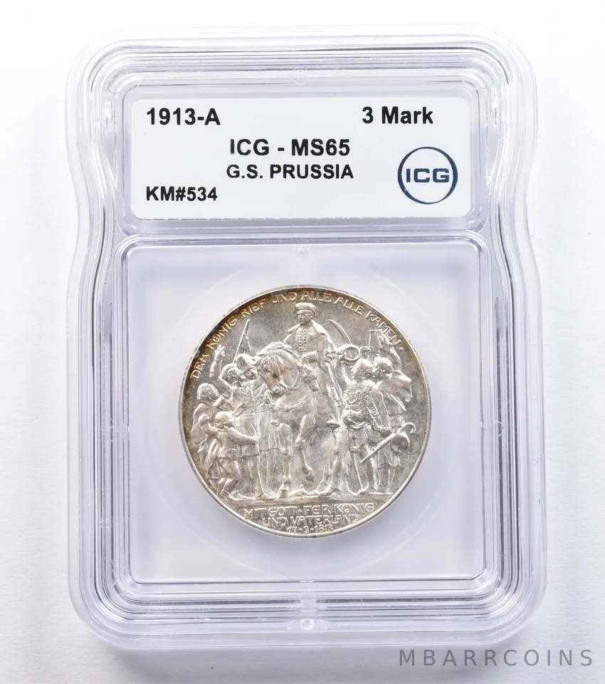 1913 A German States Prussia 3 Marks KM#534 MS65 ICG *1831