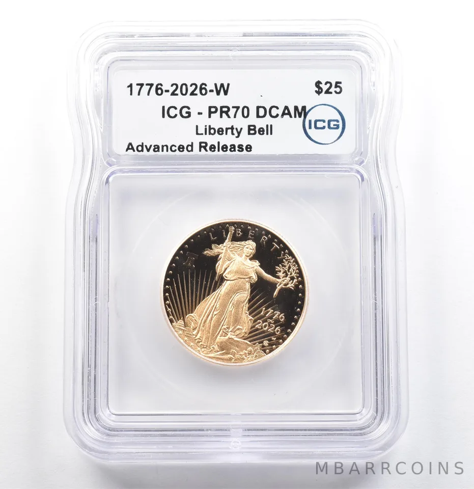 2026-W $25 American Gold Eagle Liberty Bell Advance Release 1/2 Oz PR70 DCAM ICG