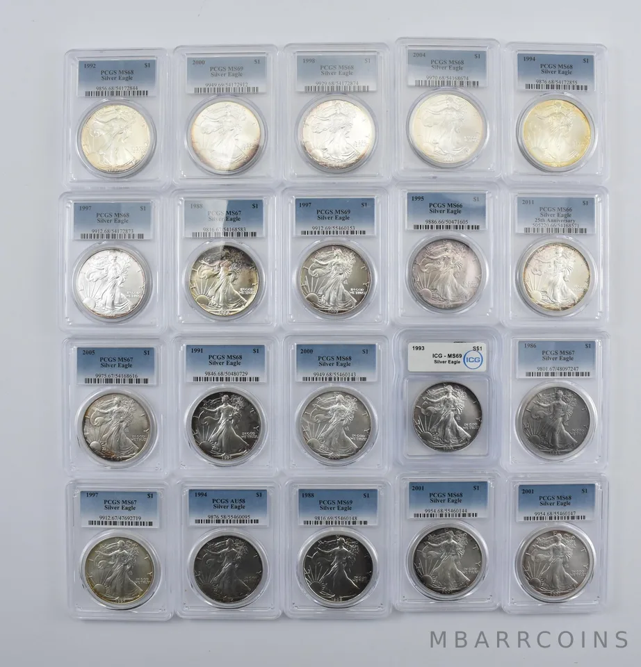 Lot (20) Nice Tone American Silver Eagle 19 PCGS 1 ICG Holder *1998