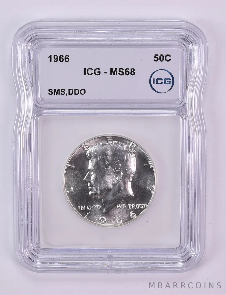 1966 Kennedy Half Dollar SMS DDO MS68 ICG